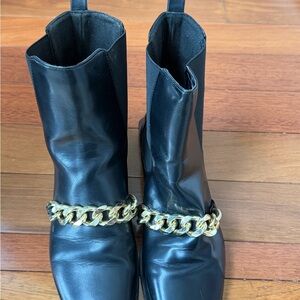 Zara Black Ankle Boots with Gold Chain